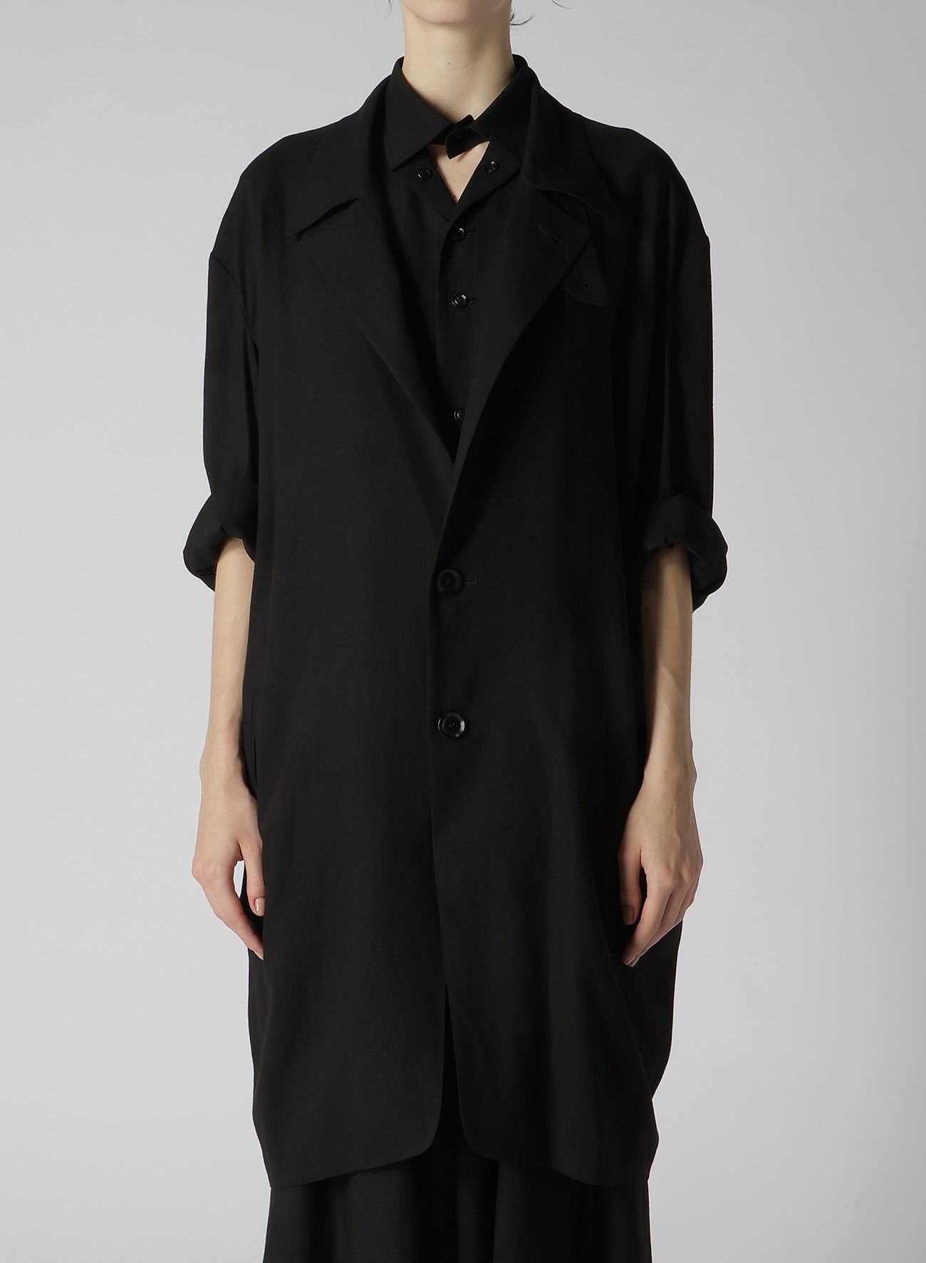 RAYON LINEN OPEN COLLAR TAILORED JACKET