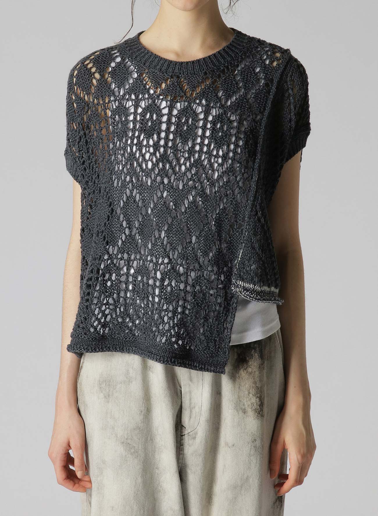 OPENWORK WEAVE PANEL UNEVEN PULLOVER KNIT