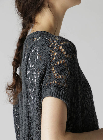 OPENWORK WEAVE PANEL UNEVEN PULLOVER KNIT