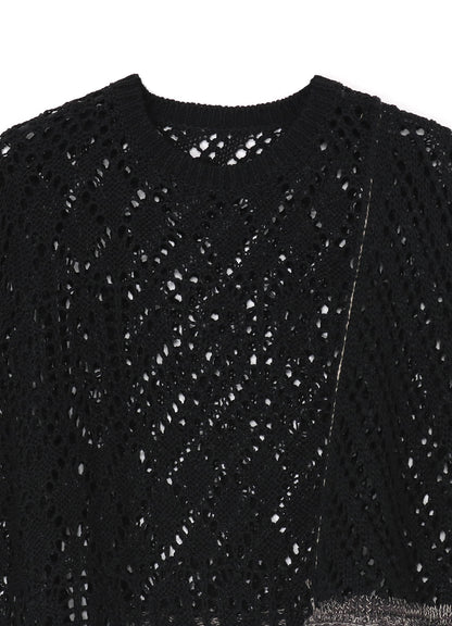 OPENWORK WEAVE PANEL UNEVEN PULLOVER KNIT