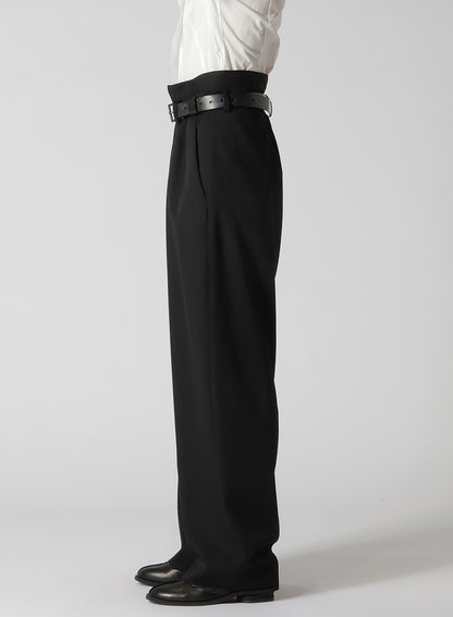 WOOL GABARDINE HIGH WAIST BELTED PANTS