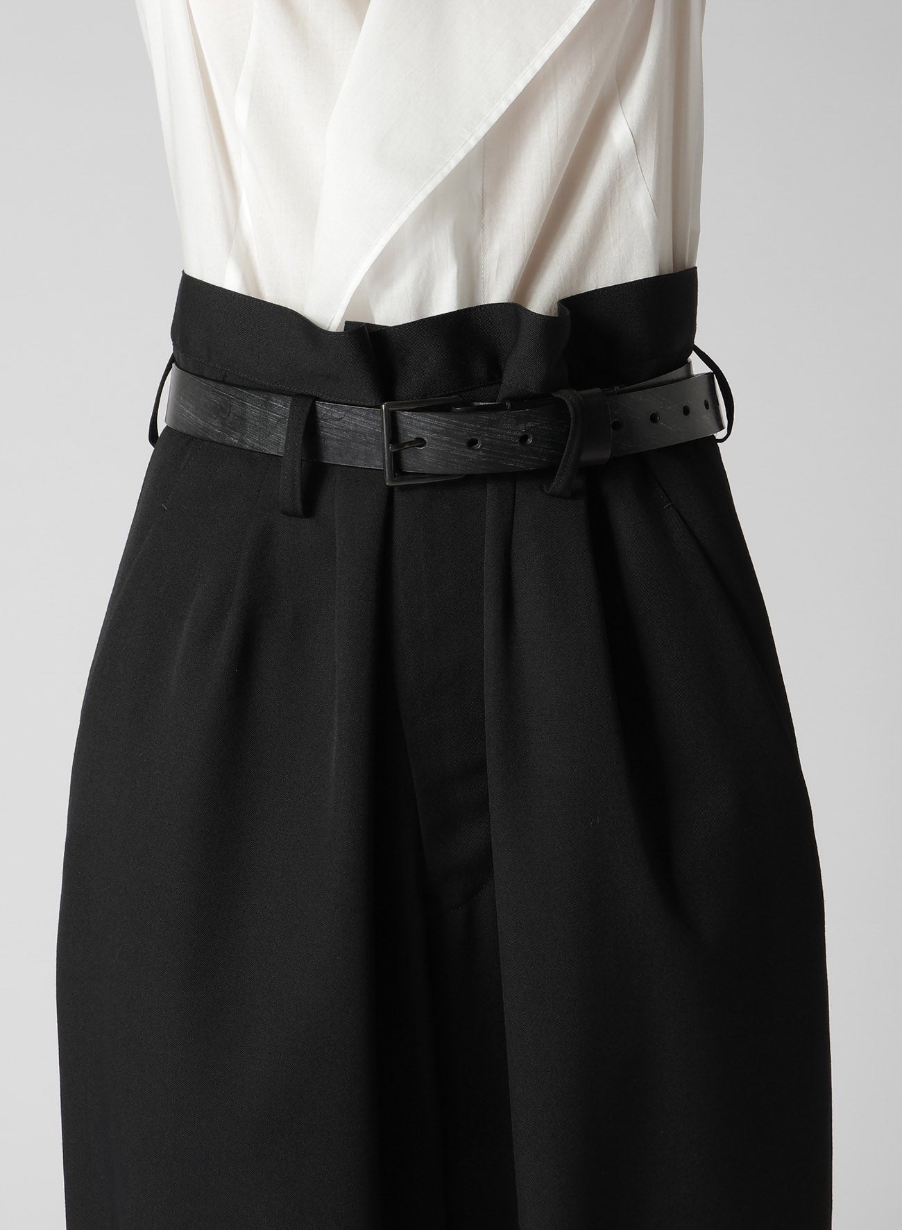 WOOL GABARDINE HIGH WAIST BELTED PANTS