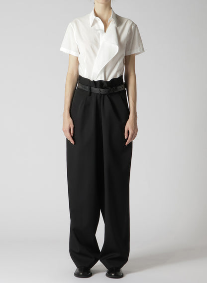 WOOL GABARDINE HIGH WAIST BELTED PANTS