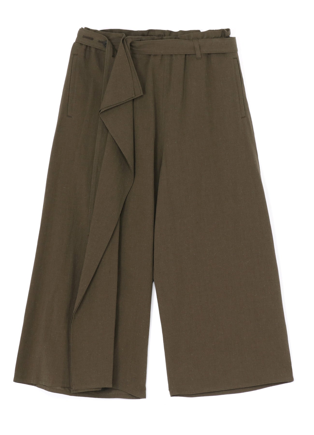 COTTON FLAX POPLIN BELTED PANTS