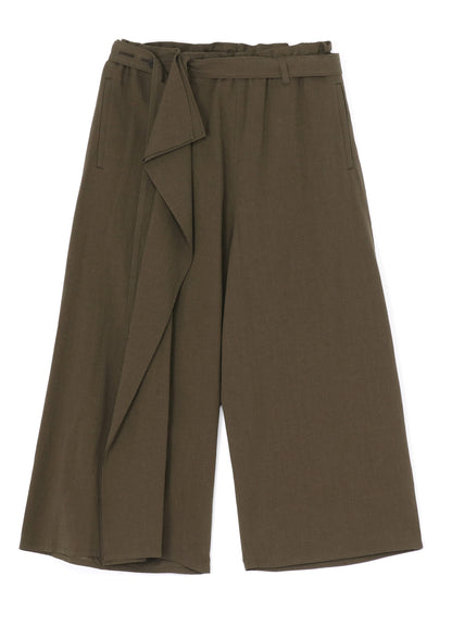 COTTON FLAX POPLIN BELTED PANTS