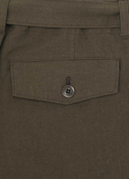 COTTON FLAX POPLIN BELTED PANTS