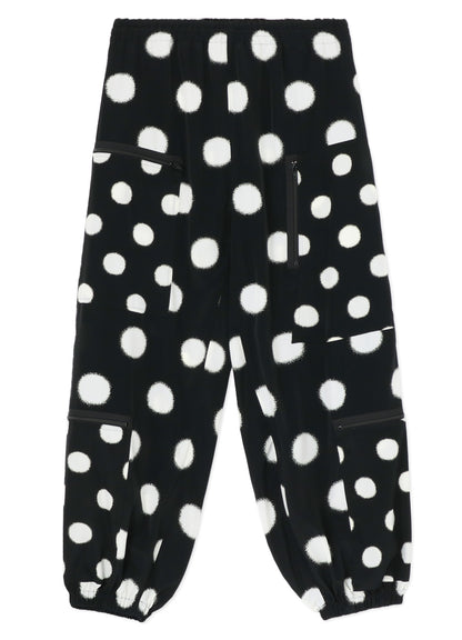 LARGE POLKA DOT CRAPE DE CHINE ZIPPER POCKET PANTS