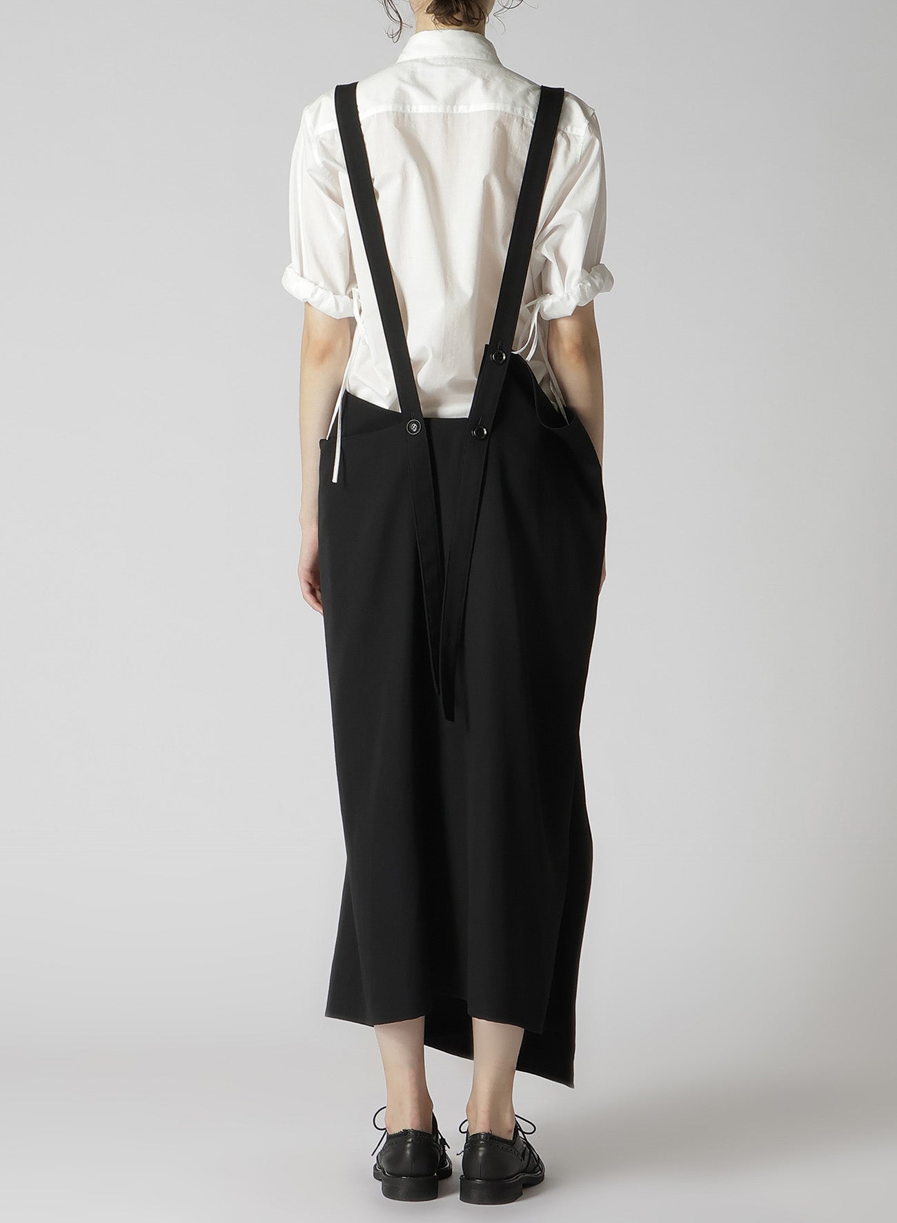 WOOL GABARDINE DRAPE SUSPENDER SKIRT