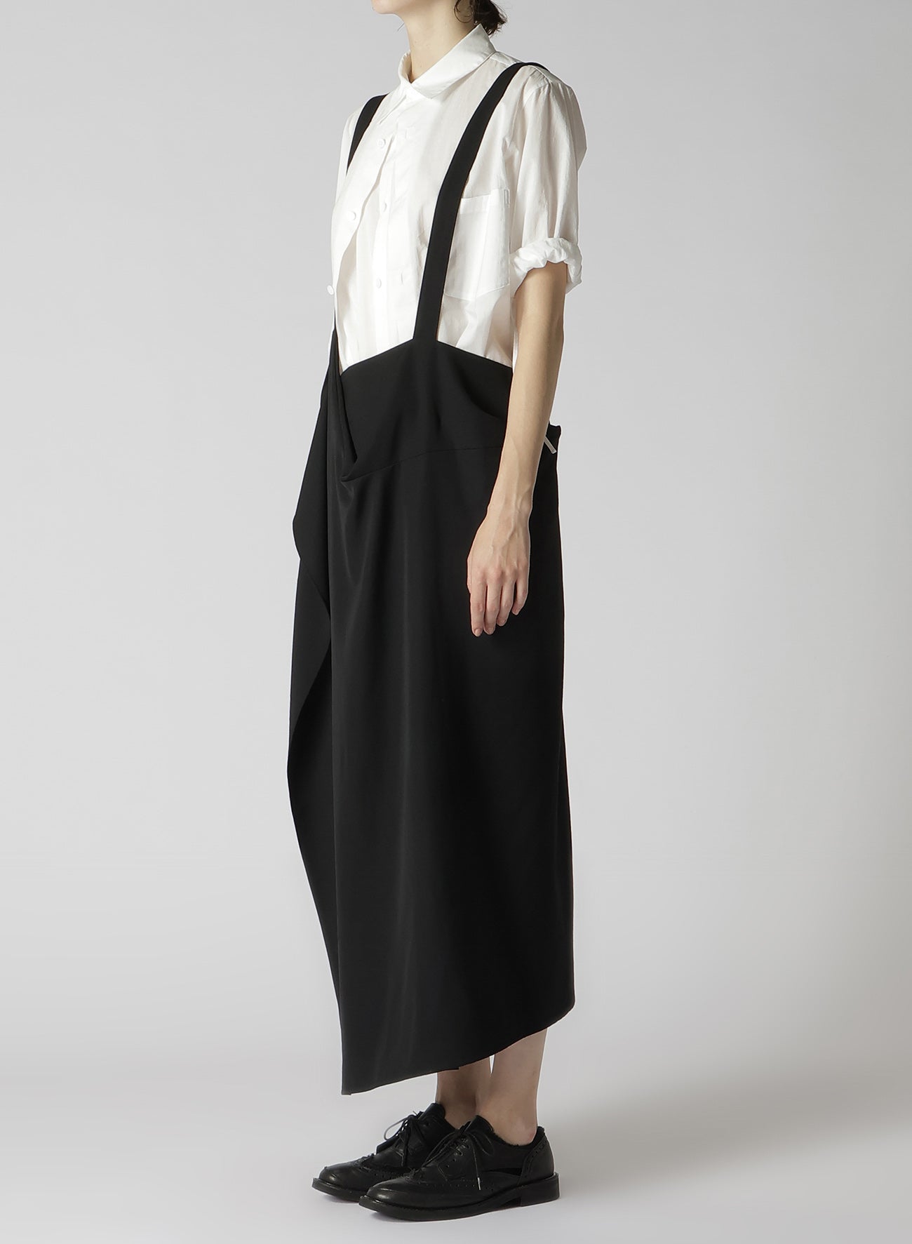 WOOL GABARDINE DRAPE SUSPENDER SKIRT