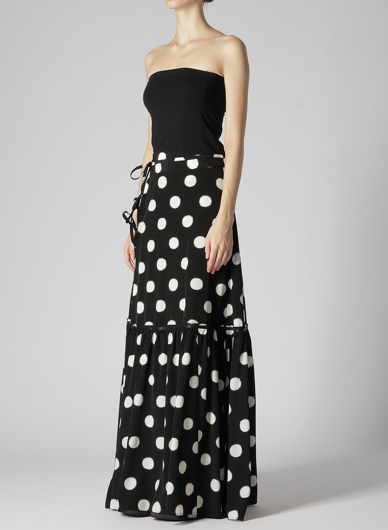 SMALL POLKA DOT CRAPE DE CHINE TEARED SKIRT