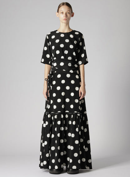 SMALL POLKA DOT CRAPE DE CHINE TEARED SKIRT