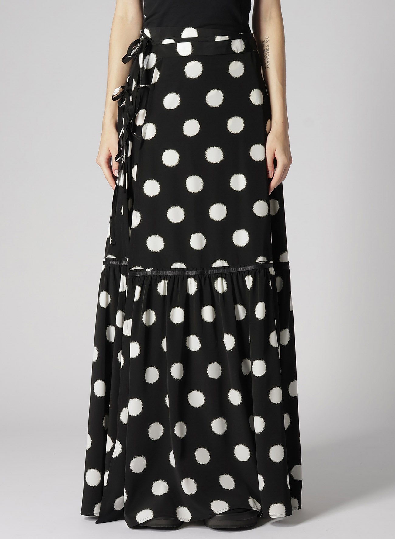 SMALL POLKA DOT CRAPE DE CHINE TEARED SKIRT