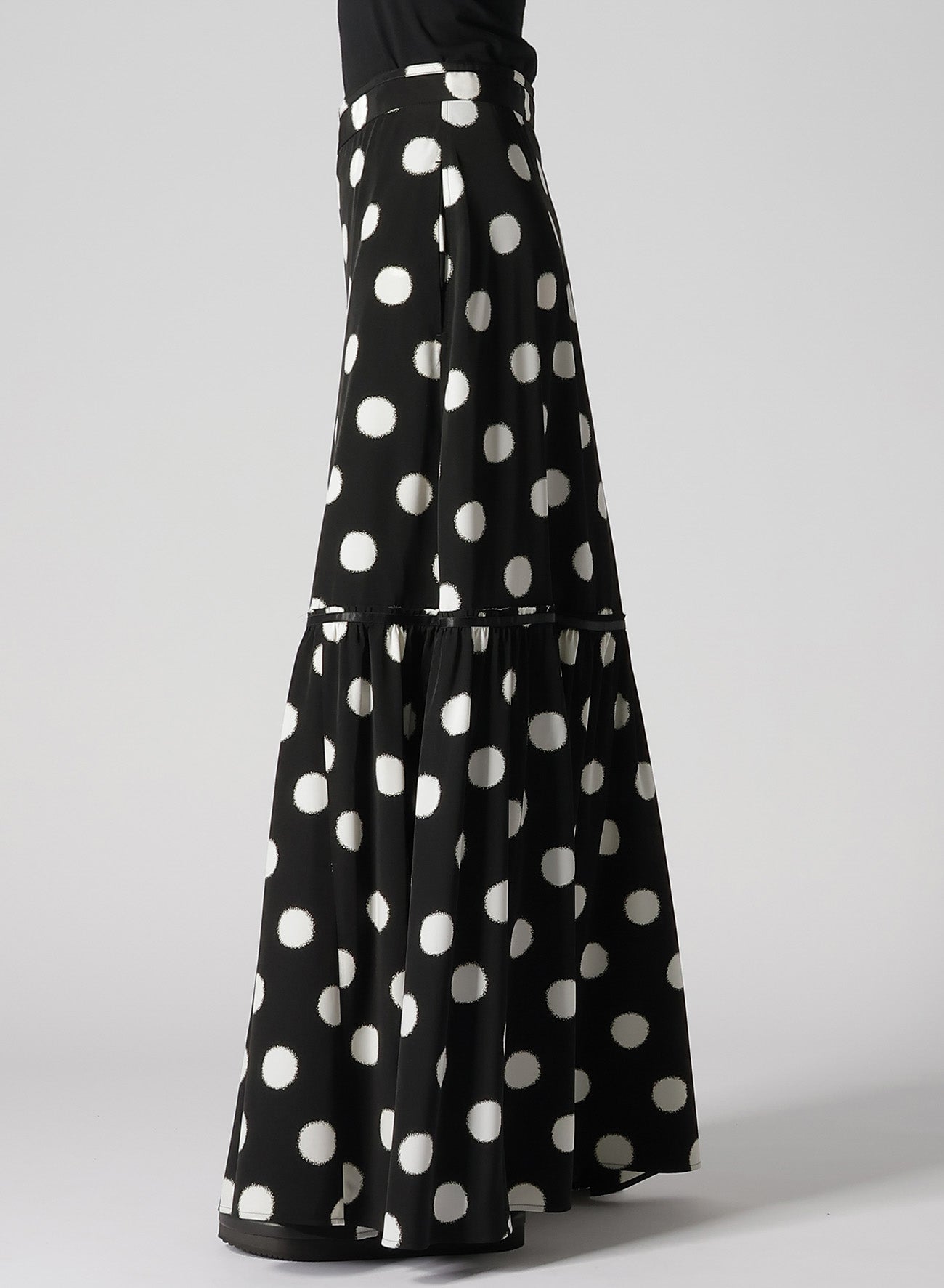 SMALL POLKA DOT CRAPE DE CHINE TEARED SKIRT