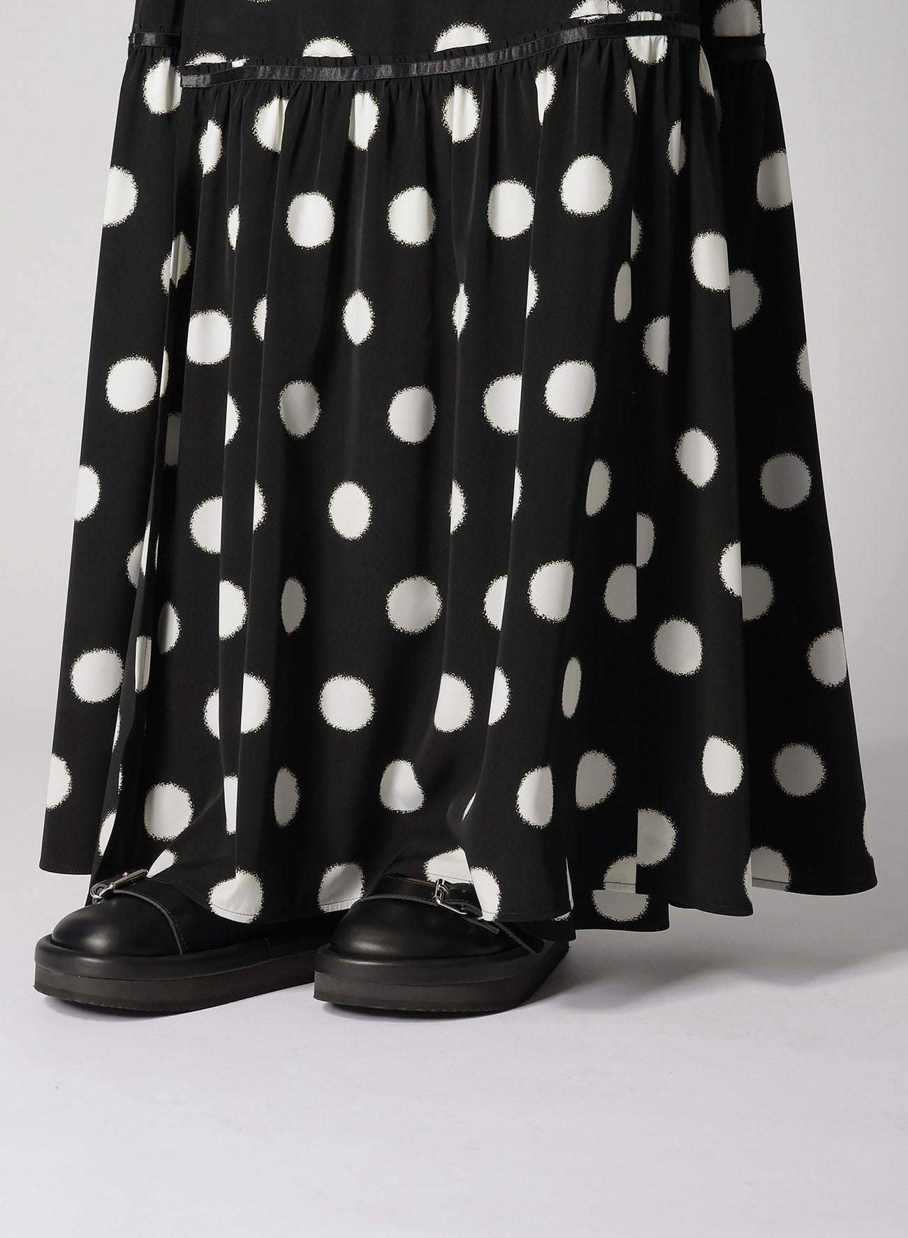 SMALL POLKA DOT CRAPE DE CHINE TEARED SKIRT