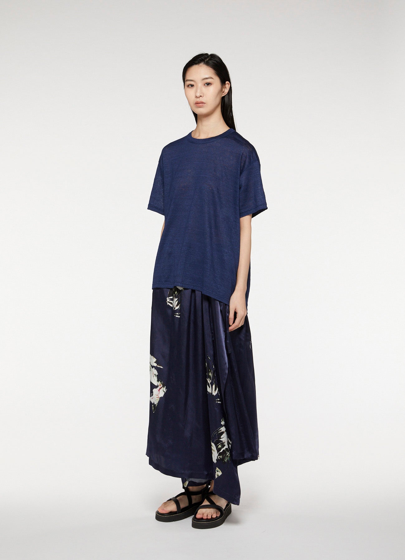 Indigo Style Linen Tenjiku Cutoff Short Sleeve T-shirt