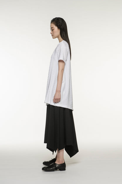 Rayon Velour Dot Stripe Jacquard Asymmetric T-shirt