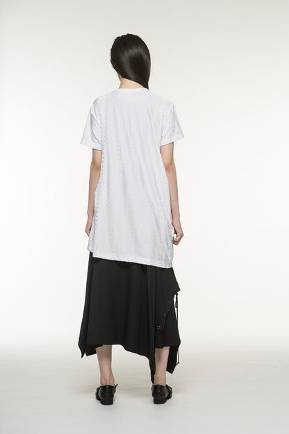 Rayon Velour Dot Stripe Jacquard Asymmetric T-shirt