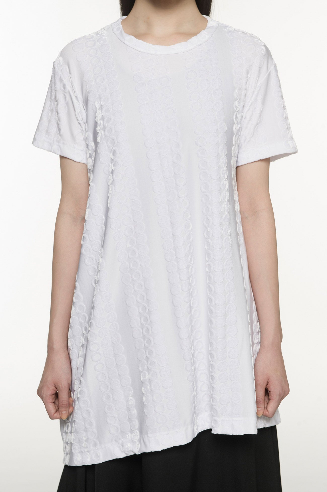 Rayon Velour Dot Stripe Jacquard Asymmetric T-shirt