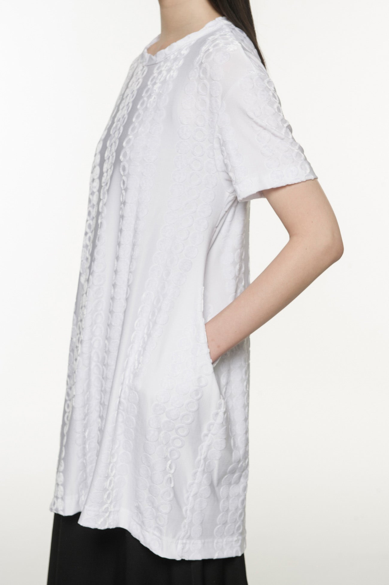 Rayon Velour Dot Stripe Jacquard Asymmetric T-shirt