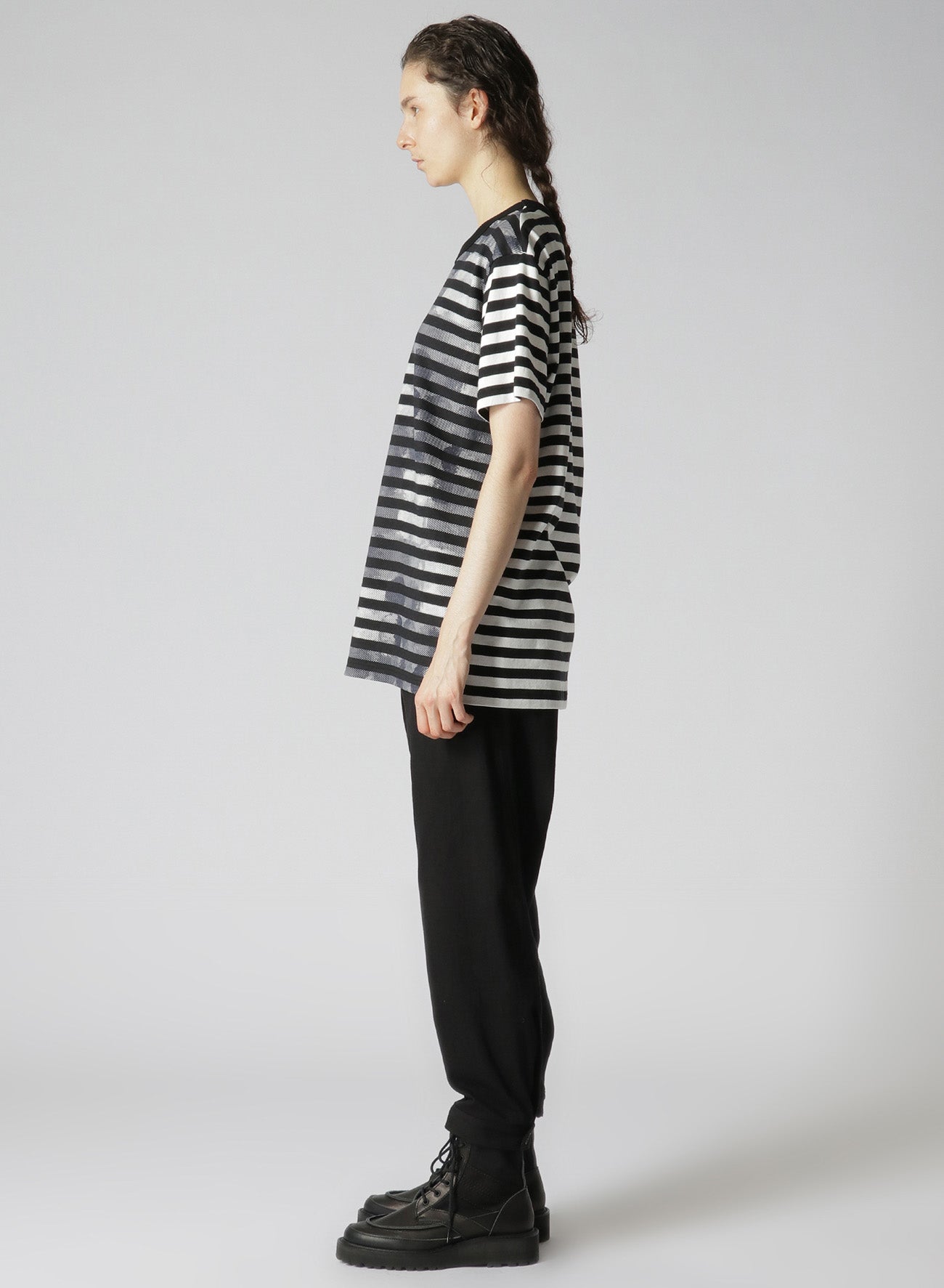 STRIPE WITH POLKA DOT PIGMENT PRINT T