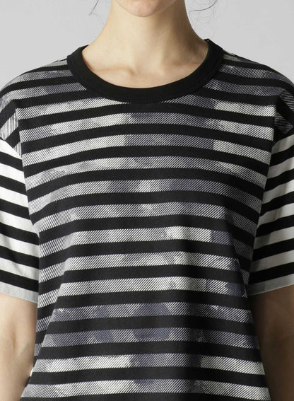 STRIPE WITH POLKA DOT PIGMENT PRINT T