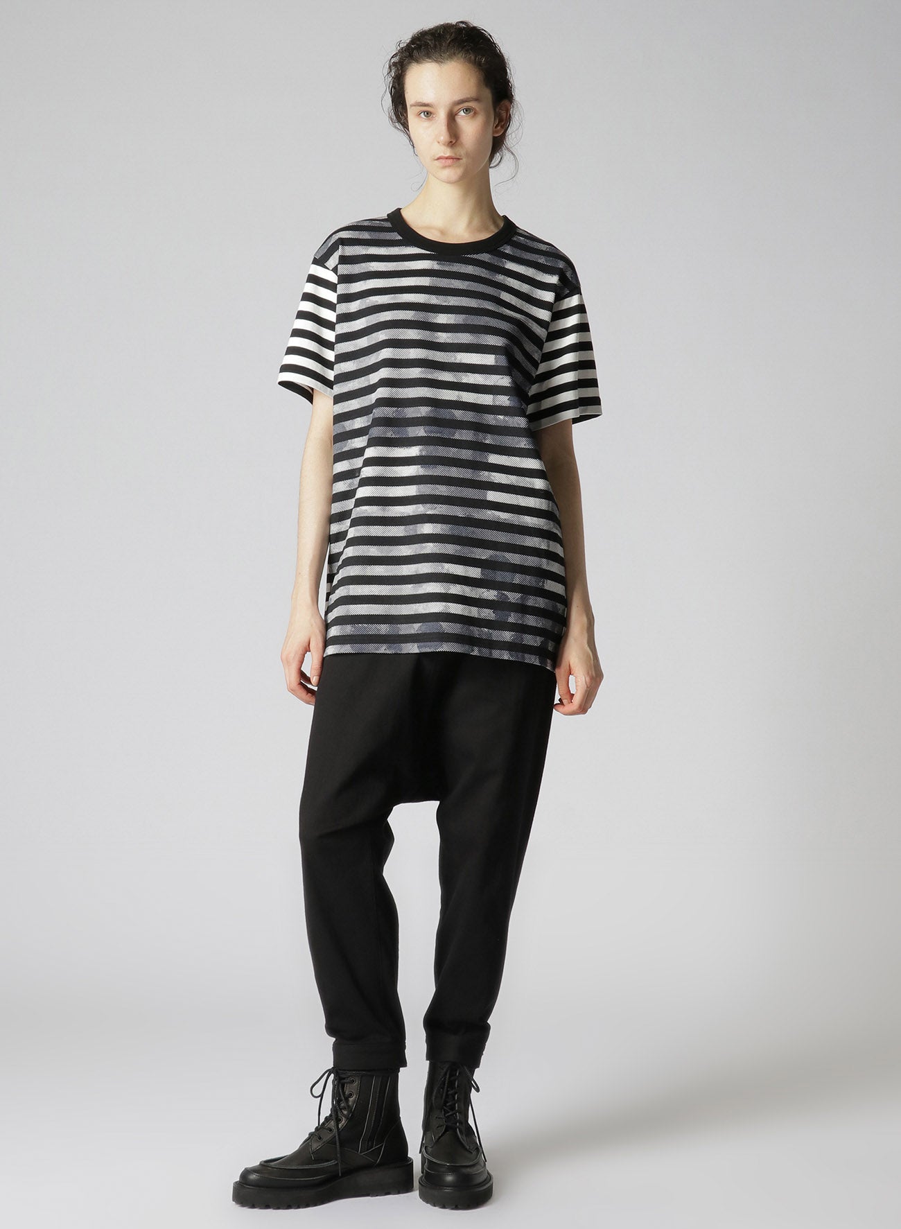 STRIPE WITH POLKA DOT PIGMENT PRINT T