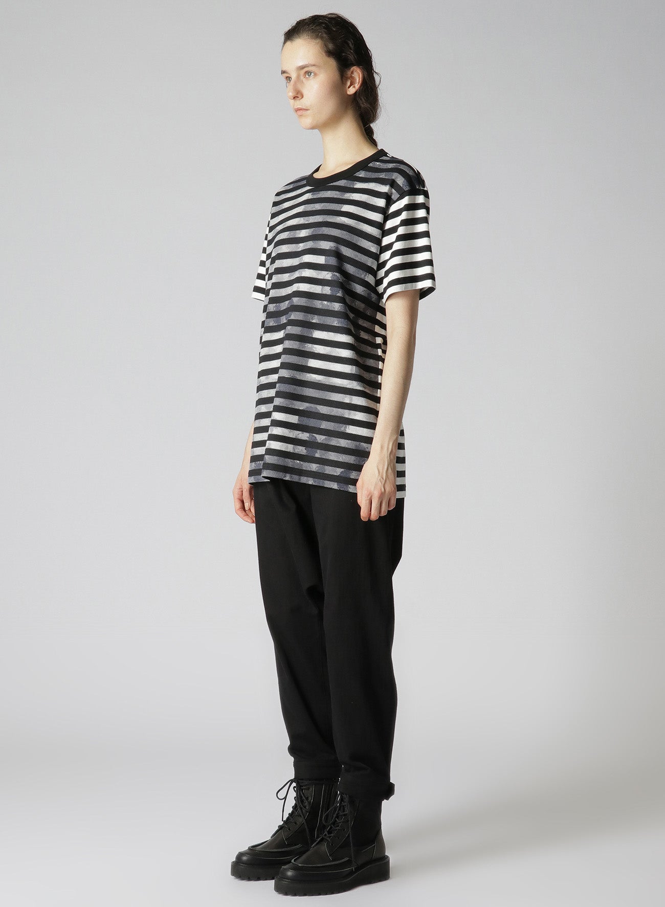 STRIPE WITH POLKA DOT PIGMENT PRINT T