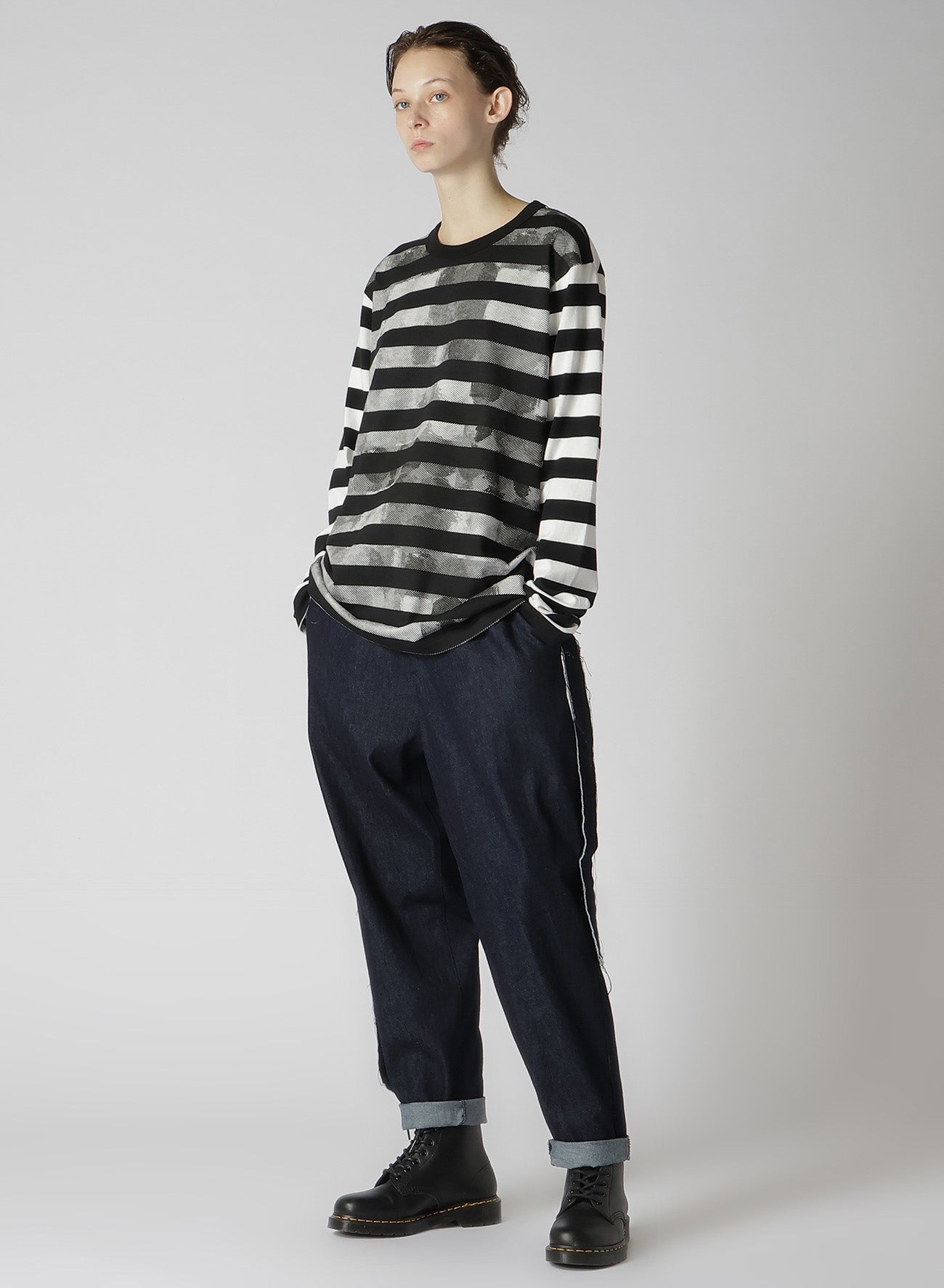 STRIPE WITH POLKA DOT PIGMENT PRINT LONG T