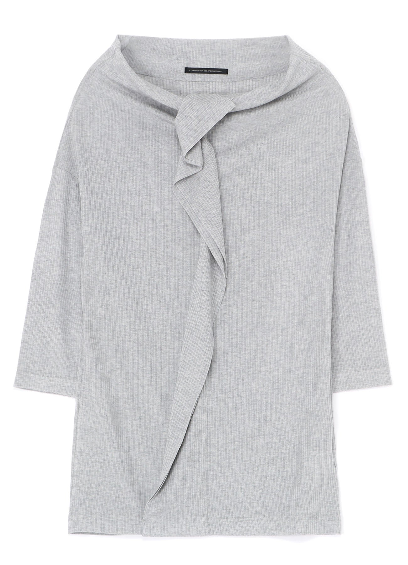 OFF NECK 3/4 SLEEVE RIB FLAPPED T-SHIRT