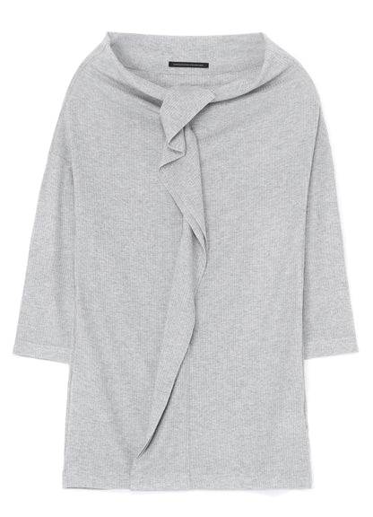 OFF NECK 3/4 SLEEVE RIB FLAPPED T-SHIRT