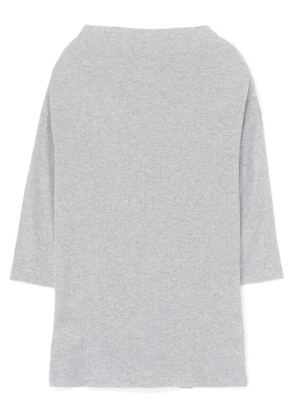OFF NECK 3/4 SLEEVE RIB FLAPPED T-SHIRT
