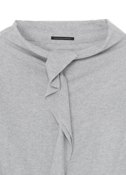 OFF NECK 3/4 SLEEVE RIB FLAPPED T-SHIRT