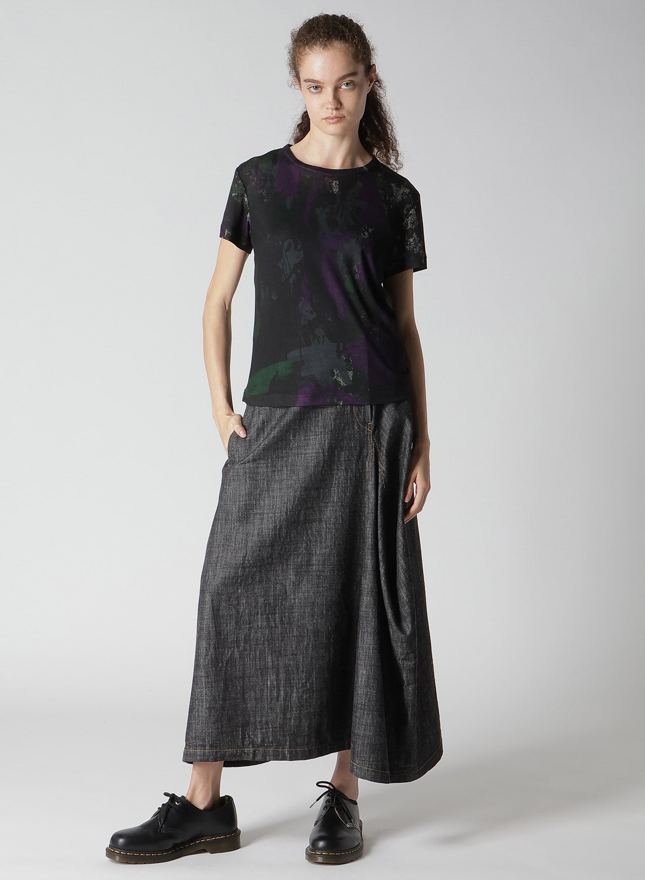 【12/13 12:00(JST) Release】8OZ DENIM PANEL TUCKED FLARE SKIRT