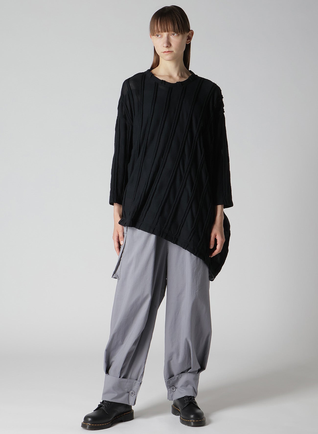 【12/13 12:00(JST) Release】CHECK CUT JACQUARD ASYMMETRIC DRAPE T