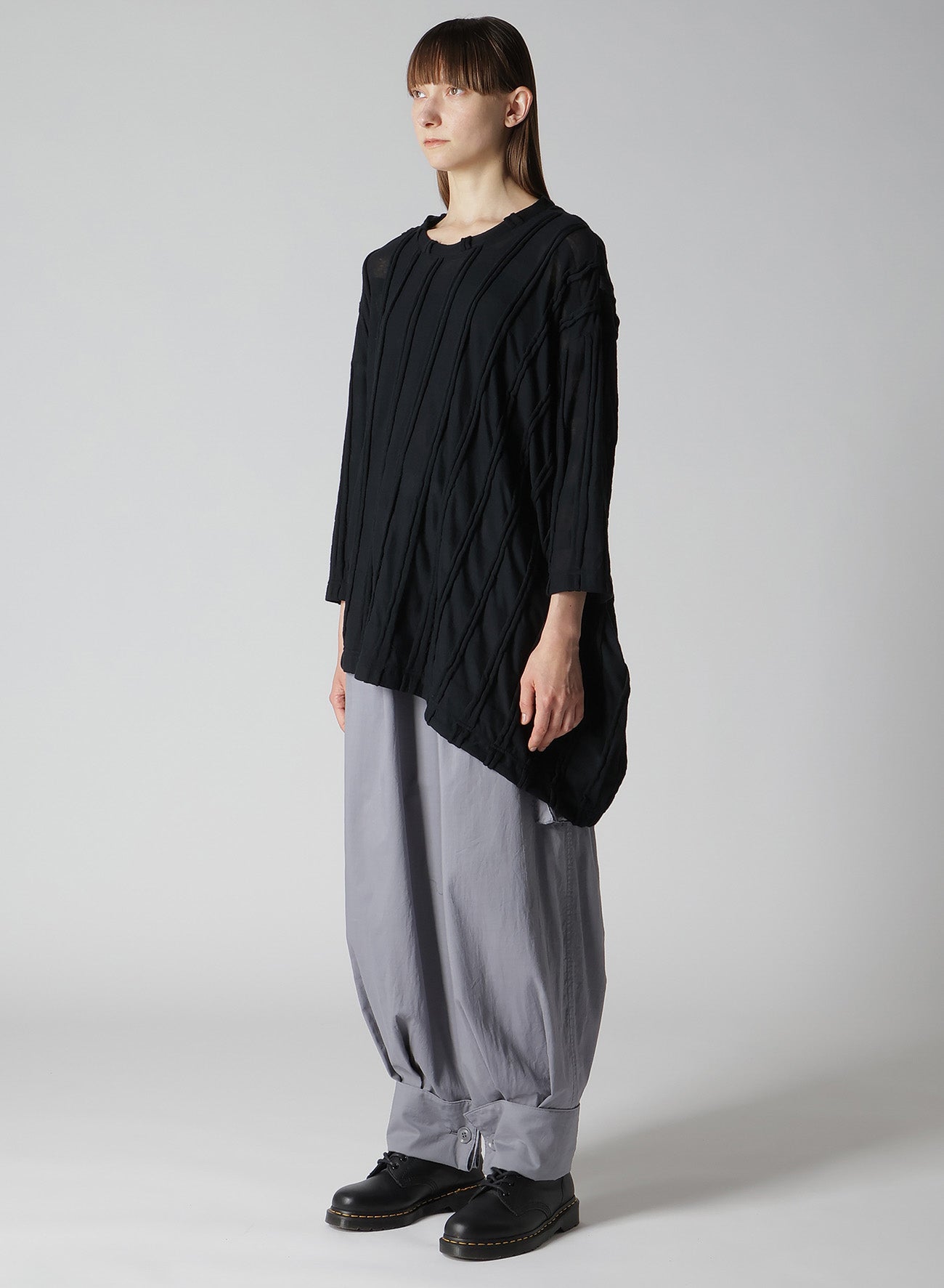 【12/13 12:00(JST) Release】CHECK CUT JACQUARD ASYMMETRIC DRAPE T