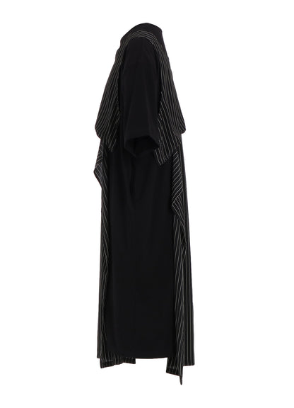 POLYESTER DE CHINE STRIPE CONBI HALF SLEEVE DRESS