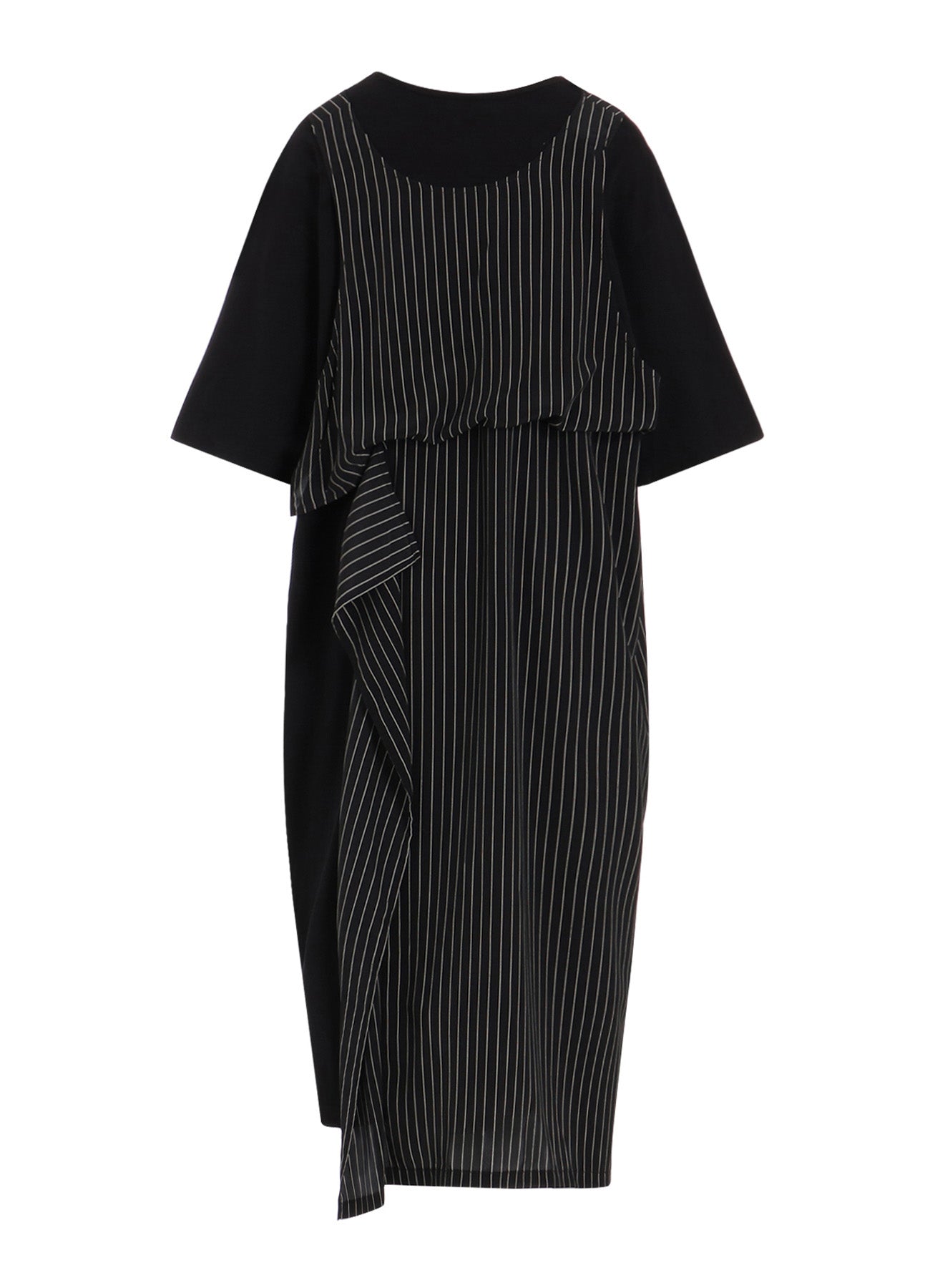 POLYESTER DE CHINE STRIPE CONBI HALF SLEEVE DRESS