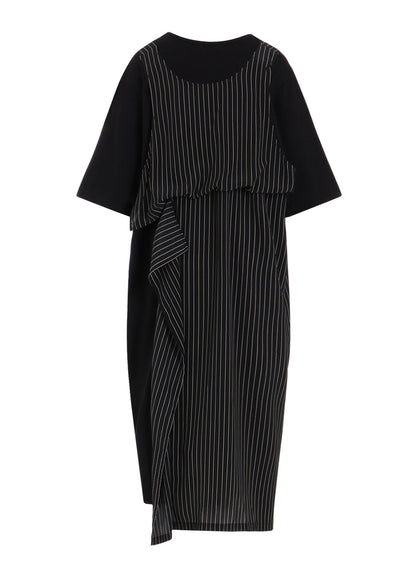 POLYESTER DE CHINE STRIPE CONBI HALF SLEEVE DRESS