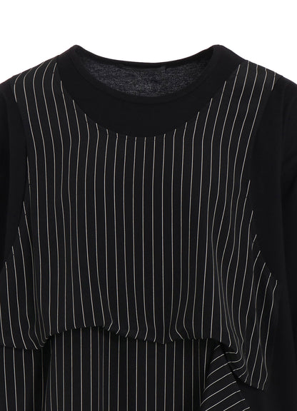 POLYESTER DE CHINE STRIPE CONBI HALF SLEEVE DRESS