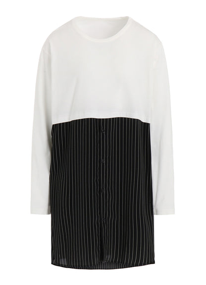 POLYESTER DE CHINE STRIPE CONBI LONG SLEEVE T