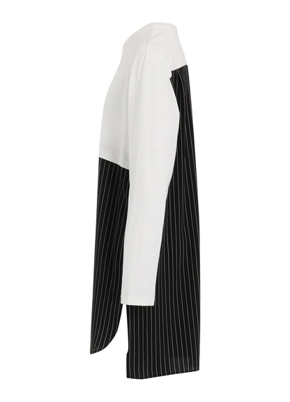 POLYESTER DE CHINE STRIPE CONBI LONG SLEEVE T