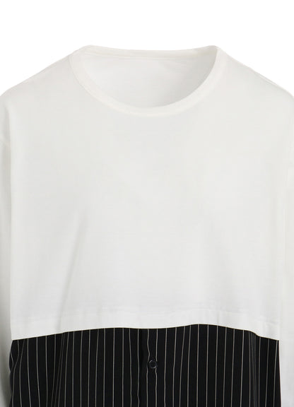 POLYESTER DE CHINE STRIPE CONBI LONG SLEEVE T