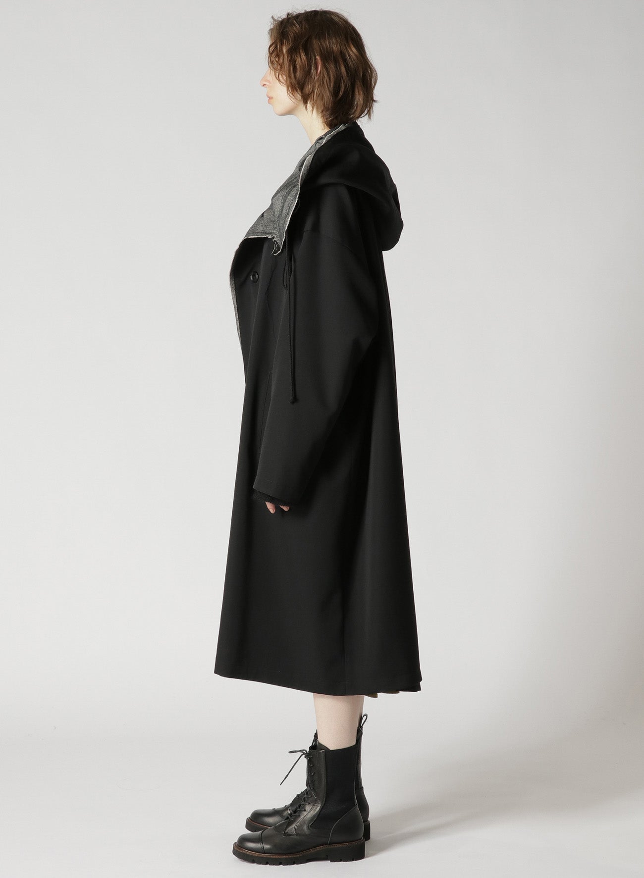 WOOL GABARDINE COAT WITH BIG HOOD