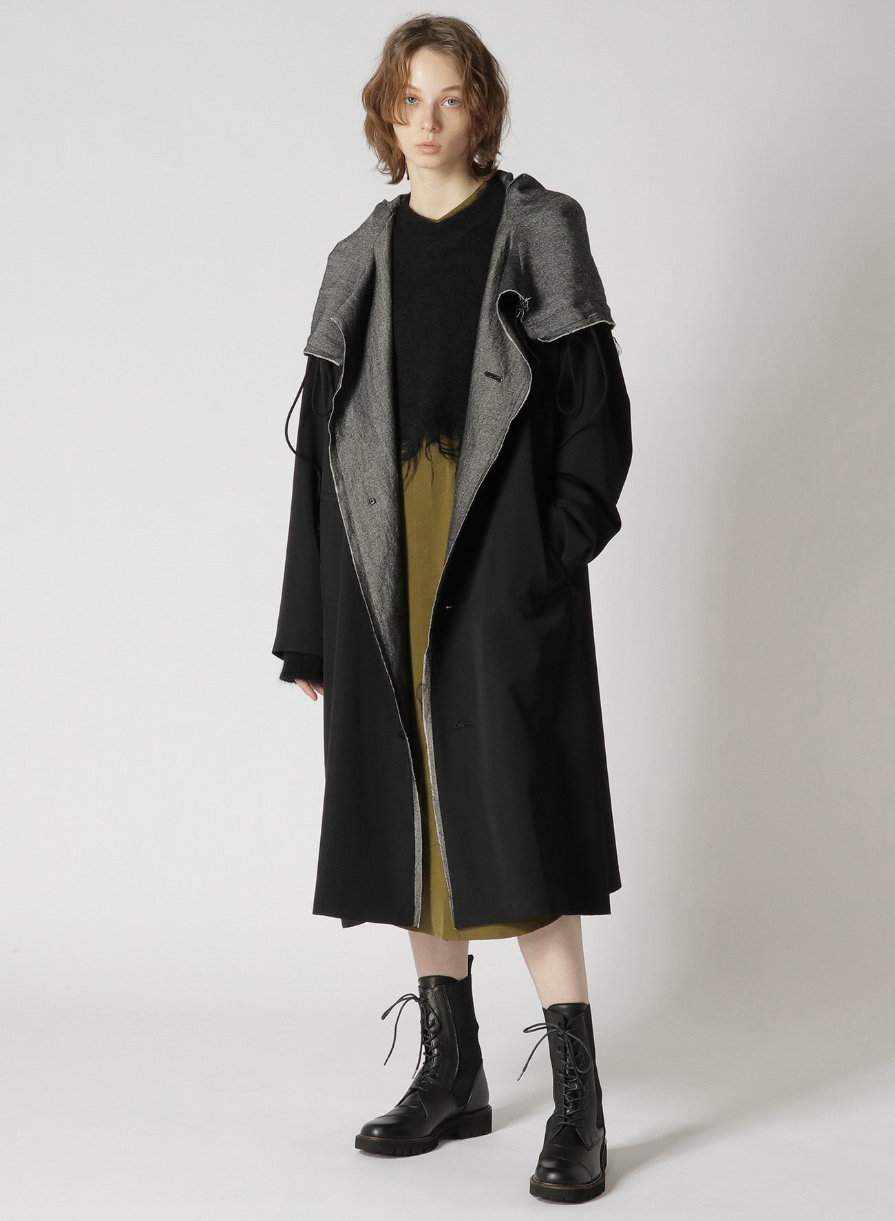 WOOL GABARDINE COAT WITH BIG HOOD