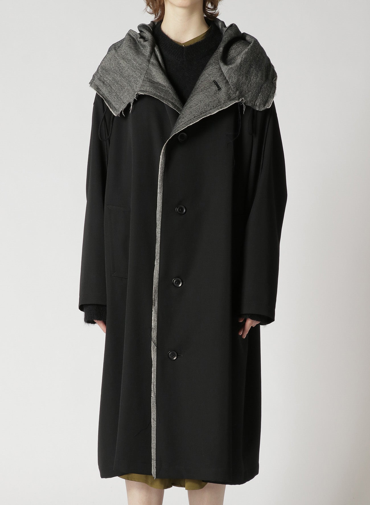 WOOL GABARDINE COAT WITH BIG HOOD