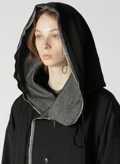 WOOL GABARDINE COAT WITH BIG HOOD