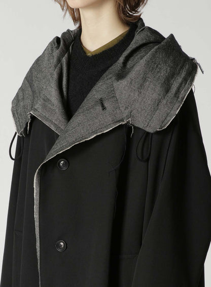 WOOL GABARDINE COAT WITH BIG HOOD