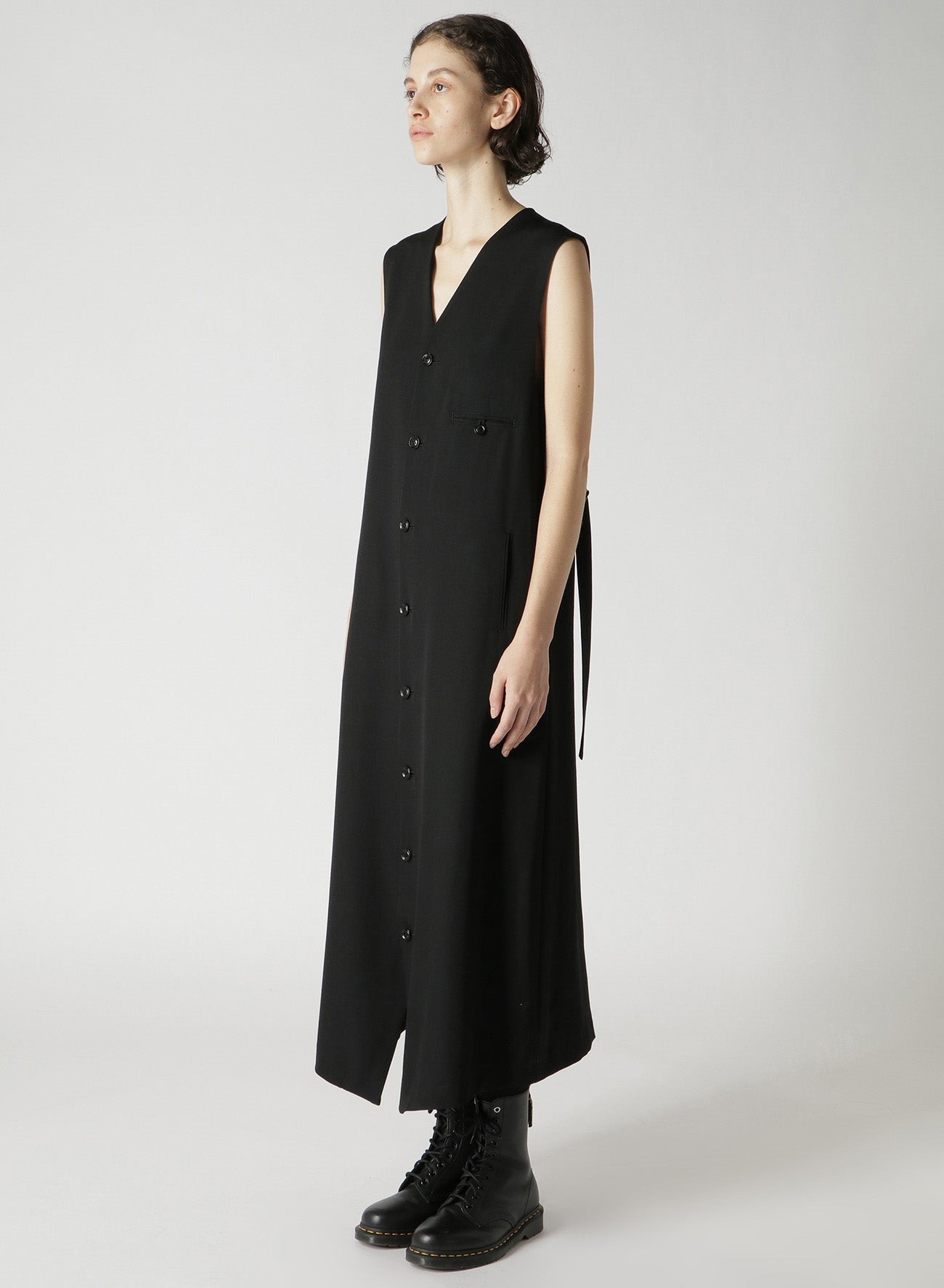 WOOL GABARDINE LONG SLEEVELESS DRESS – THE SHOP YOHJI YAMAMOTO