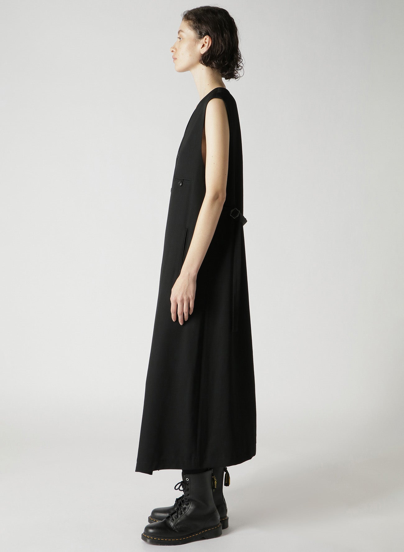 WOOL GABARDINE LONG SLEEVELESS DRESS