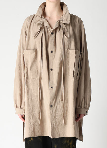 COTTON FLAX GATHERED COLLAR BLOUSE